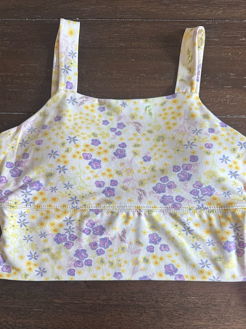 Yellow Floral Crop Tank Top–Lavender Print, Stretchy Fitted Cami, Summer Top
